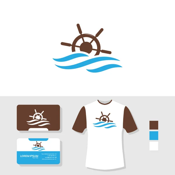 Logotipo Roda Navio Com Cartão Visita Shirt Mockup — Vetor de Stock