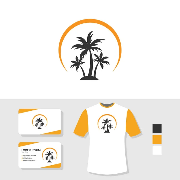 Logotipo Palmeira Com Cartão Visita Shirt Mockup —  Vetores de Stock