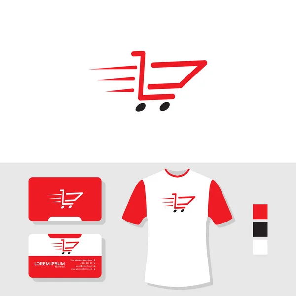 Logotipo Carrinho Rápido Com Cartão Visita Camiseta Mockup — Vetor de Stock