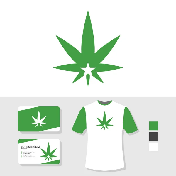 Marihuanu List Logo Vizitka Košile Maketa — Stockový vektor
