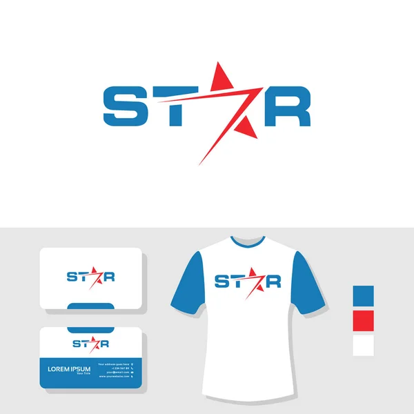 Logotipo Estrela Com Cartão Visita Camiseta Mockup — Vetor de Stock