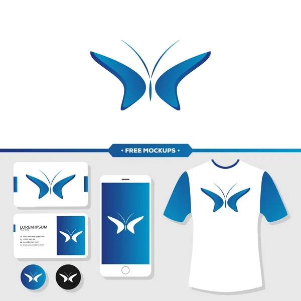 Logo Butterfly Branding Dengan Kartu Nama Letterhead Desain Mockup Amplop - Stok Vektor