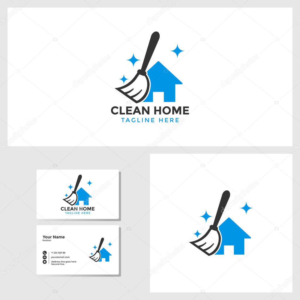 Clean house logo template with business card design mockup vector