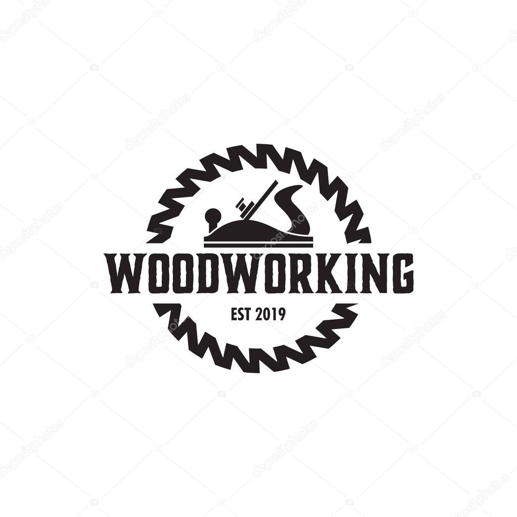 Woodworking gear logo design template vector element isolated