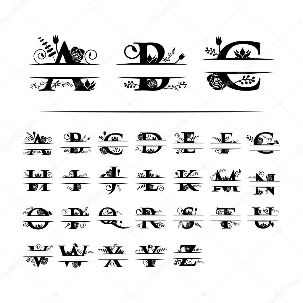 Decorative monogram split letter graphic design template isolated