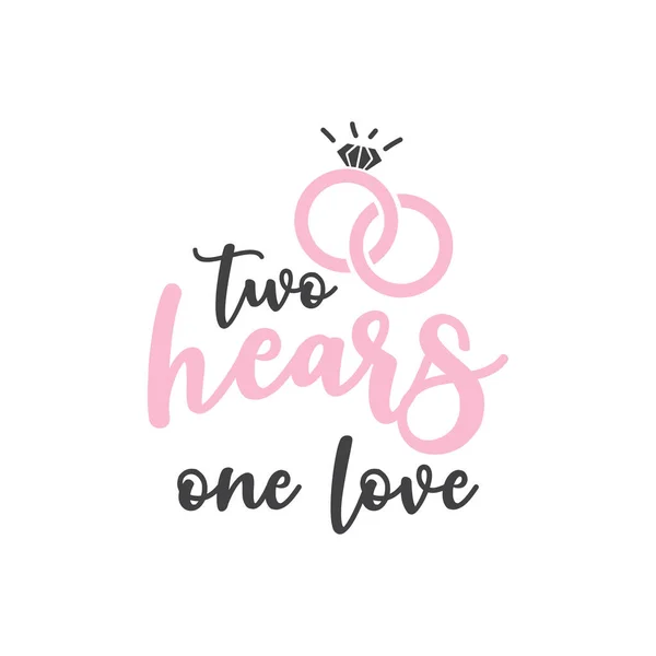 Two Hear One Love Quote Typography — Stockový vektor