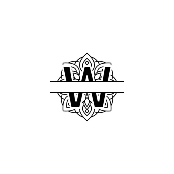 W inicial dividido monograma mandala vector diseño plantilla ilustración — Vector de stock