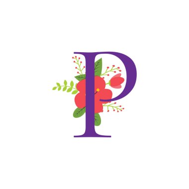 Çiçek harf alfabesi ilk vektör tasarımı