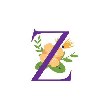 Çiçek harf alfabesi ilk vektör tasarımı