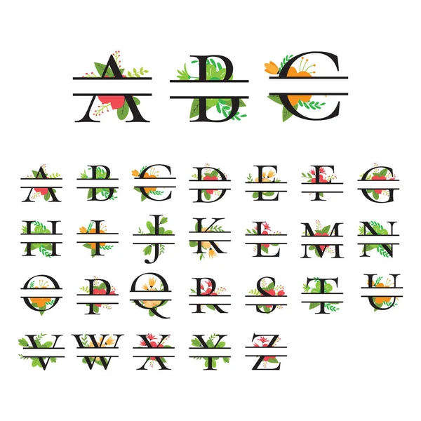 Monogramm Blumengeteilte Buchstaben Alphabet Vektor Design — Stockvektor