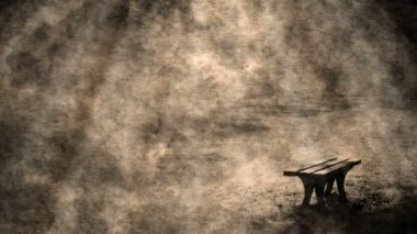 Kürsüsü, gölgeleri ve ışıkları olan karanlık, pis bir arka plan.