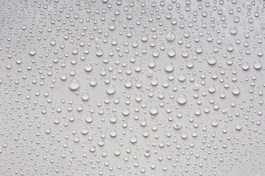 Su damlaları, beyaz bir arka plan üzerinde farklı boyutlarda