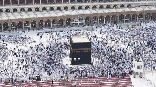 Dua Tavaf Circumambulation Müslümanlar Etrafında Alkaaba Mekke Suudi Arabistan Hava — Stok fotoğraf