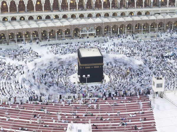 Dua Tavaf Circumambulation Müslümanlar Etrafında Alkaaba Mekke Suudi Arabistan Hava — Stok fotoğraf