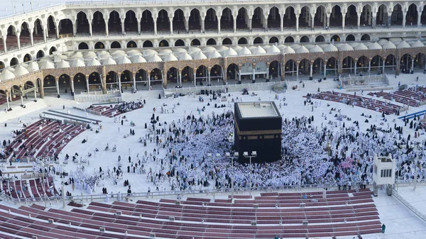 Oração Tawaf Muçulmanos Torno Alkaaba Meca Arábia Saudita Vista Aérea — Fotografia de Stock