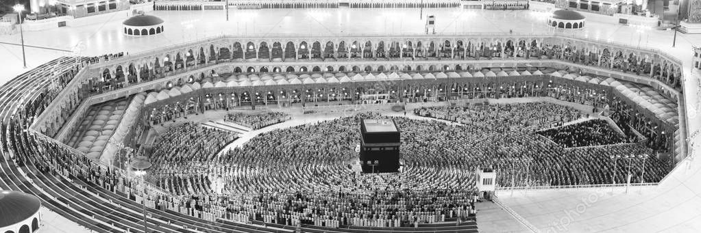 Muslims Prayer Around AlKaaba in Mecca, Saudi Arabia, Aerial View