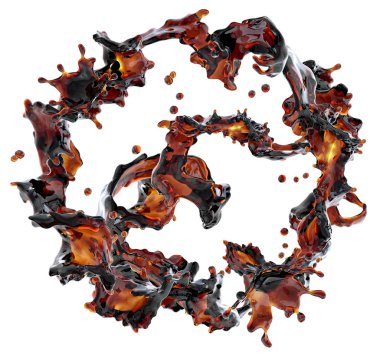 Alkol, kola, kahve sıvı sıçraması izole damlacıkları ile. 3D çizim