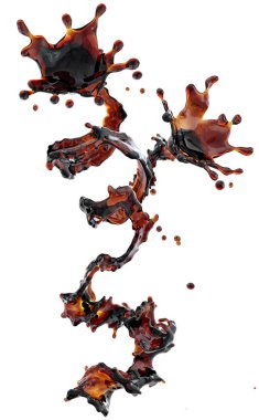 Alkol, kola, kahve sıvı sıçraması izole damlacıkları ile. 3D çizim