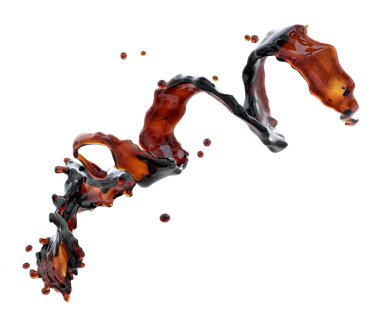 Alkol, kola, kahve sıvı sıçraması izole damlacıkları ile. 3D çizim