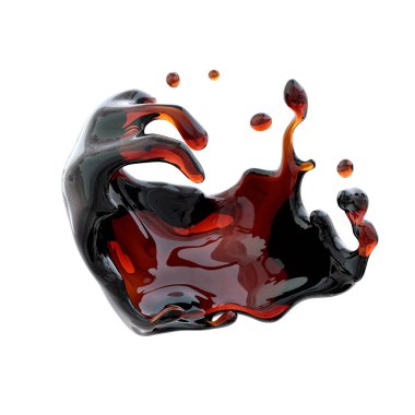 Alkol, kola, kahve sıvı sıçraması izole damlacıkları ile. 3D çizim
