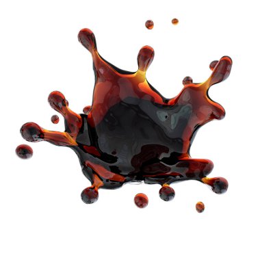 Alkol, kola, kahve sıvı sıçrama izole damlacıkları ile. 3D çizim