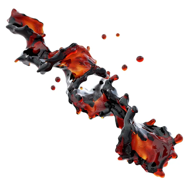 Alkol, kola, kahve sıvı sarmal izole damlacıkları ile. 3D çizim