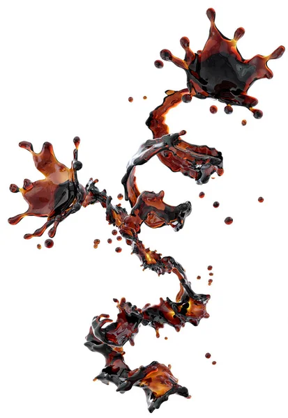Alkol, kola, kahve sıvı sıçraması izole damlacıkları ile. 3D çizim