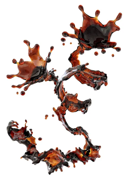 Alkol, kola, kahve sıvı sıçraması izole damlacıkları ile. 3D çizim