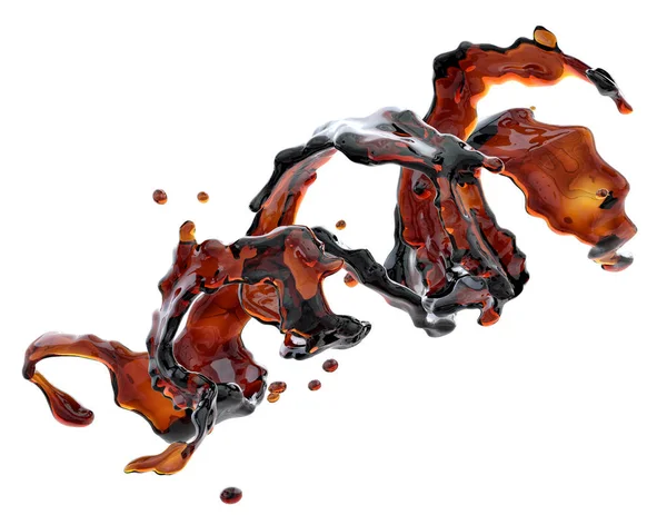 Alkoholu, cola, Kawa ropryskiwaniem cieczy z kropelki na białym tle. ilustracja 3D — Zdjęcie stockowe