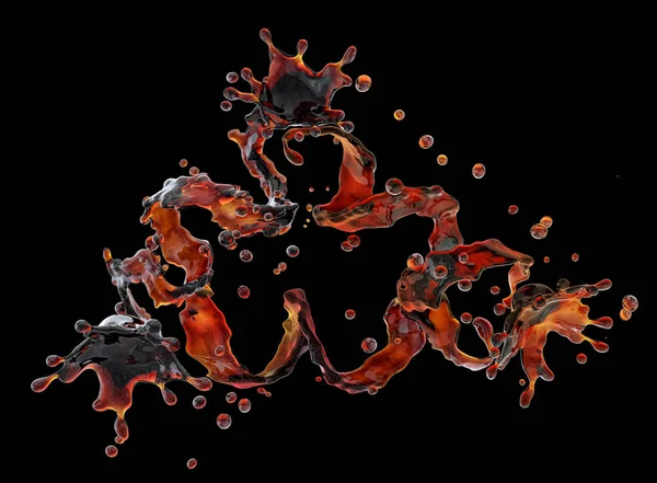 Alkol, kola, kahve sıvı sıçraması izole damlacıkları ile. 3D çizim