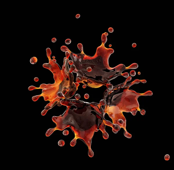 Alkol, kola, kahve sıvı sıçraması izole damlacıkları ile. 3D çizim