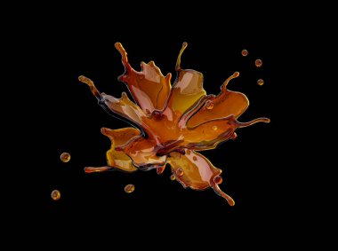 Alkol, kola, kahve sıvı sıçraması izole damlacıkları ile. 3D çizim