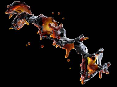 Alkol, kola, kahve sıvı sıçraması izole damlacıkları ile. 3D çizim