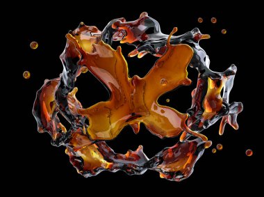 Alkol, kola, kahve sıvı sıçraması izole damlacıkları ile. 3D çizim