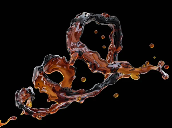 Alkol, kola, kahve sıvı sıçraması izole damlacıkları ile. 3D çizim