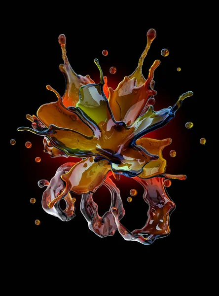Alkol, kola, kahve sıvı sıçraması izole damlacıkları ile. 3D çizim