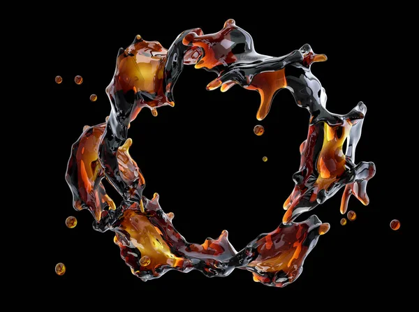 Alkol, kola, kahve sıvı sıçraması izole damlacıkları ile. 3D çizim