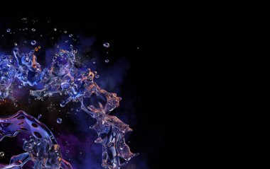 Alkol, su, kahve sıvı sıçraması damlacıkları, dekoratif ile. 3D çizim