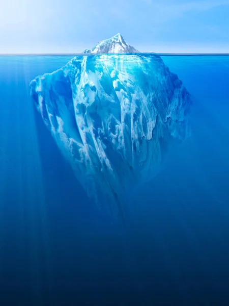 Iceberg en el océano con parte visible bajo el agua. Ilustración 3D —  Fotos de Stock