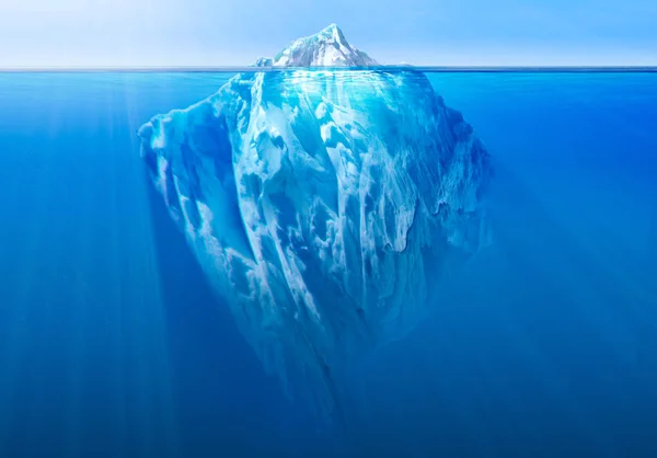 Iceberg en el océano con parte visible bajo el agua. Ilustración 3D — Foto de Stock