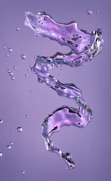 Alkohol, Wasser, Saftspirale mit Tröpfchen, dekorativ. 3D-Illustration — Stockfoto