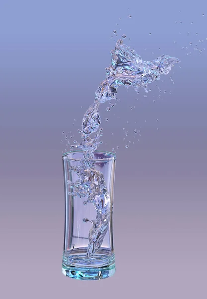 Alcohol, water, SAP vloeibare spatten uit glas, decoratieve. 3D illustratie — Stockfoto