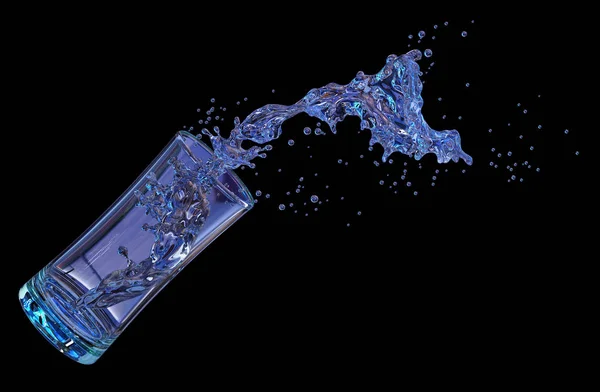 Alcohol, water, SAP vloeibare spatten uit glas, decoratieve. 3D illustratie — Stockfoto
