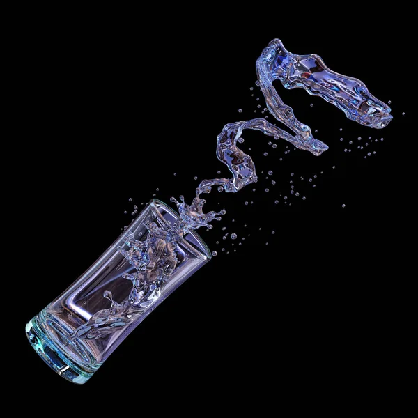 Alkohol, víz, gyümölcslé folyékony fröccsenése a üveg, dekoratív. 3D-s illusztráció — Stock Fotó