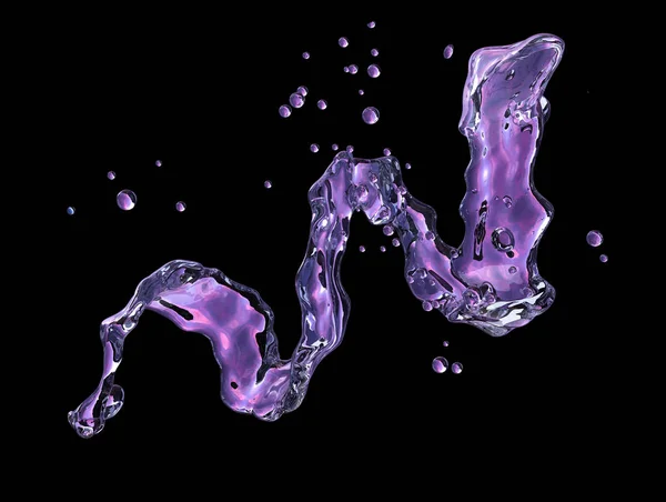 Αλκοόλ, νερό, χυμός υγρό σπείρα με σταγονίδια, διακοσμητικά. 3D απεικόνιση — Φωτογραφία Αρχείου