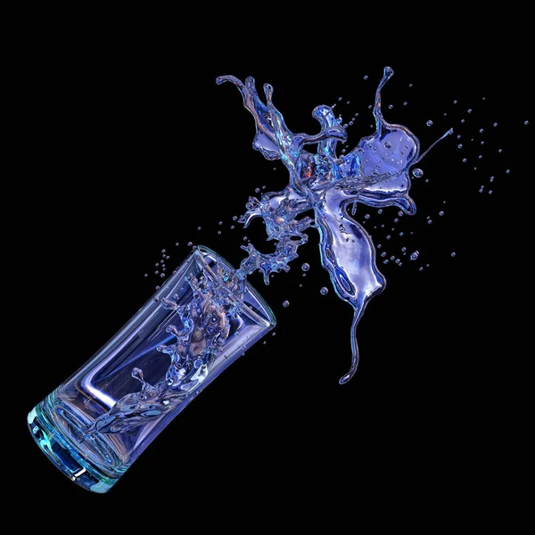 酒精, 水, 果汁液体溅出玻璃, 装饰。3d 插图 — 图库照片