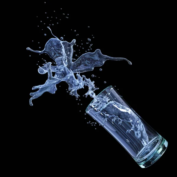 アルコール、水、ガラス、装飾的なジュース液体飛沫。3 d イラストレーション — ストック写真