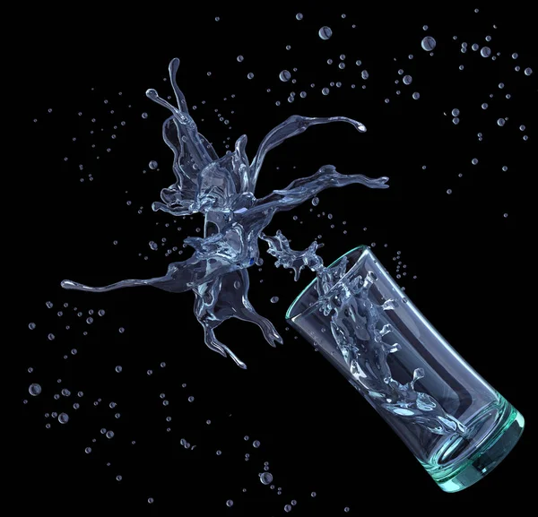 Alcohol, agua, jugo líquido salpicaduras de vidrio, decorativo. Ilustración 3D —  Fotos de Stock