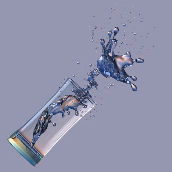 Alcohol, water, SAP vloeibare spatten uit glas, decoratieve. 3D illustratie — Stockfoto