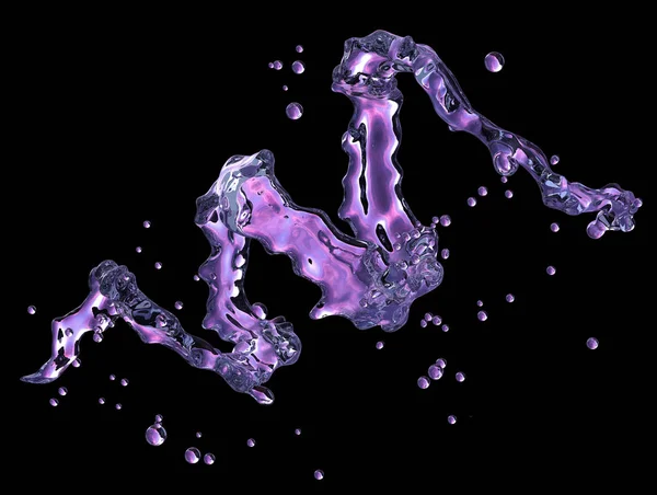 Alkohol, vatten, juice flytande spiral med droppar, dekorativa. 3D illustration — Stockfoto